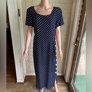 Maggy London dark navy blue and white polka dotted vintage dress size 16